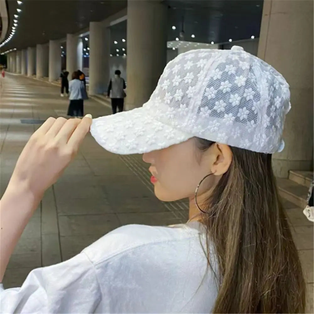 Summer Thin Lace Baseball Cap, Embroidered Flower Mesh Breathable Baseball Cap