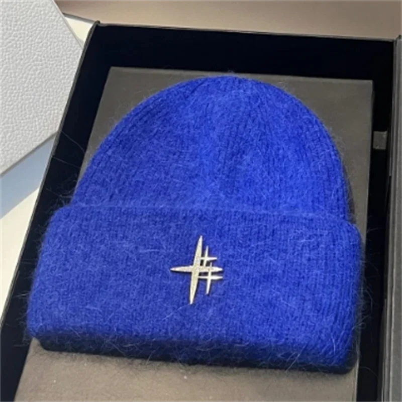 Women Luxury Rhinestone Logo Warm Wool Ear Hat