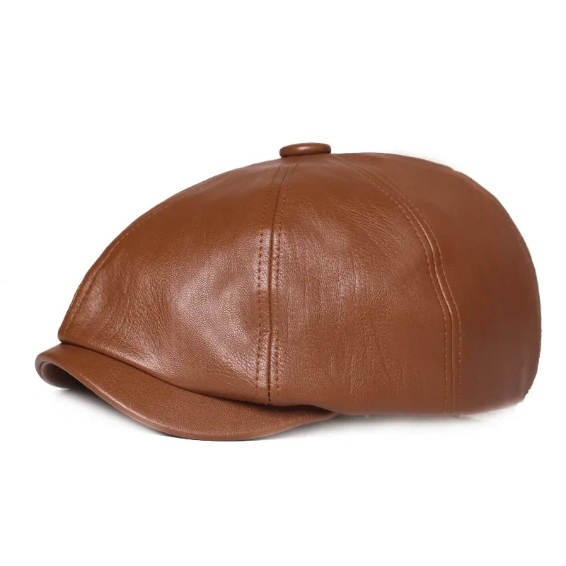 2025 Autumn And Winter Leather Solid Newsboy Caps