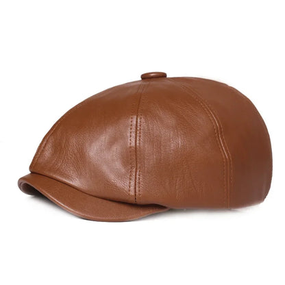 2025 Autumn And Winter Leather Solid Newsboy Caps