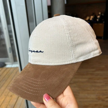 Embroidered Letter Baseball Hat Corduroy Wide Brim Outdoor