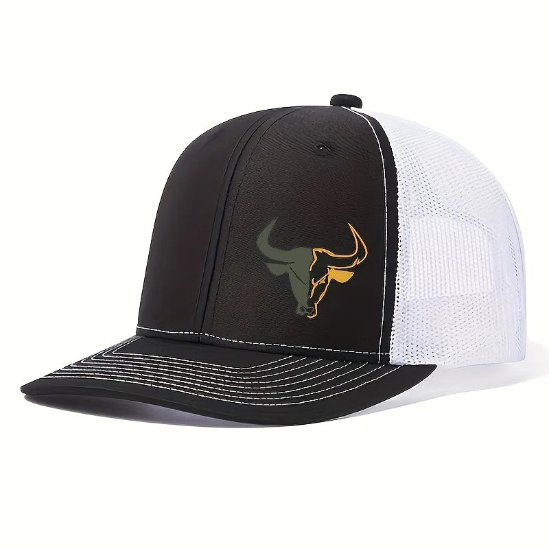 Unisex Baseball Cap Adjustable Outdoor Sports Bull Head Print Mesh Breathable Breathable Net Cap Trucker Hat