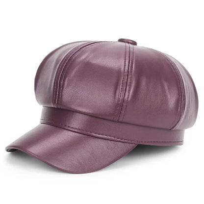 New Women PU Leather Berets Cap Hat