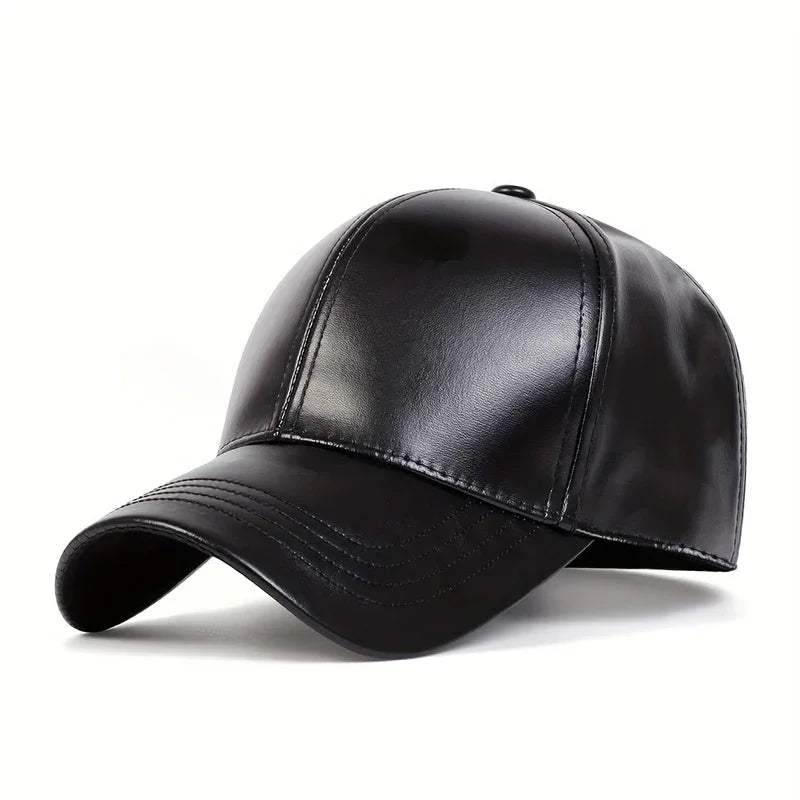 Unisex Solid Color PU Leather Baseball Caps Outdoor