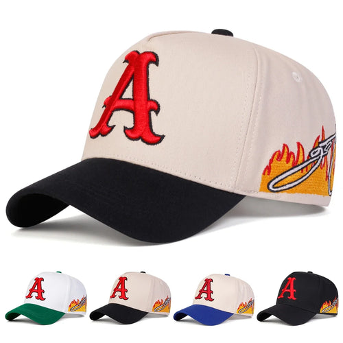 Unisex A Letter Embroidery Side Flame Baseball Caps Spring Autumn