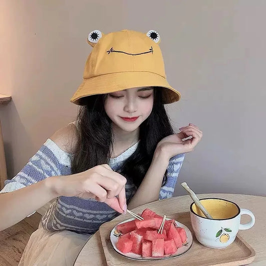 Cute Frog Bucket Hat, Yellow Cartoon Animal Ear Sun Hat
