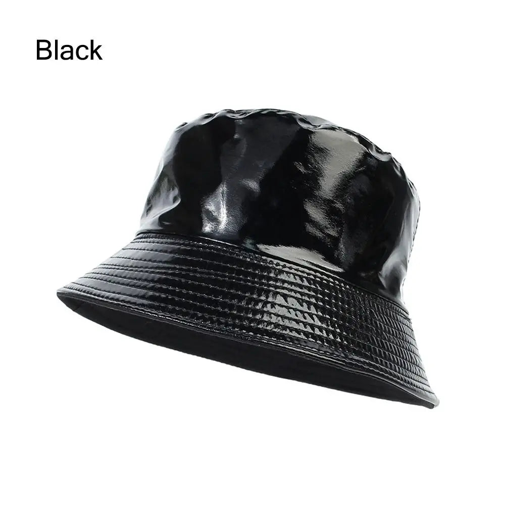 Faux Leather Bucket Hat Women Reversible PU Leather Sun Hat