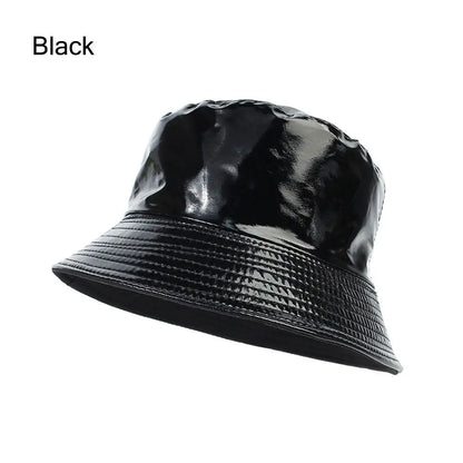 Faux Leather Bucket Hat Women Reversible PU Leather Sun Hat