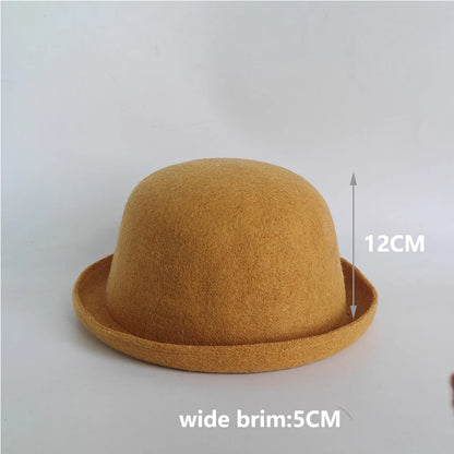 New Outdoor Fedora Pure Color 100% Wool Jazz Hat Wide Brim Ladies Elegant Round Hat
