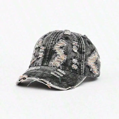 Washed Frayed Denim Baseball Cap For Women Stylish Casual Hat