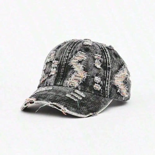 Washed Frayed Denim Baseball Cap For Women Stylish Casual Hat