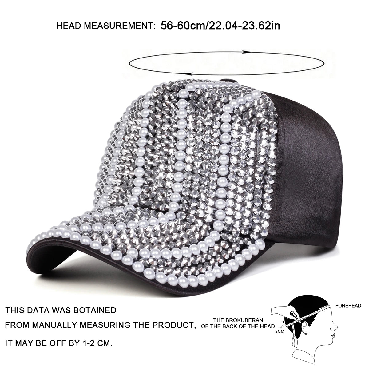 Unisex Pearl Water Diamond Baseball Caps Spring Autumn Outdoor