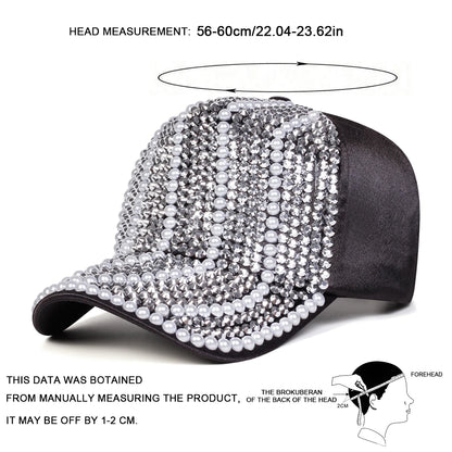Unisex Pearl Water Diamond Baseball Caps Spring Autumn Outdoor