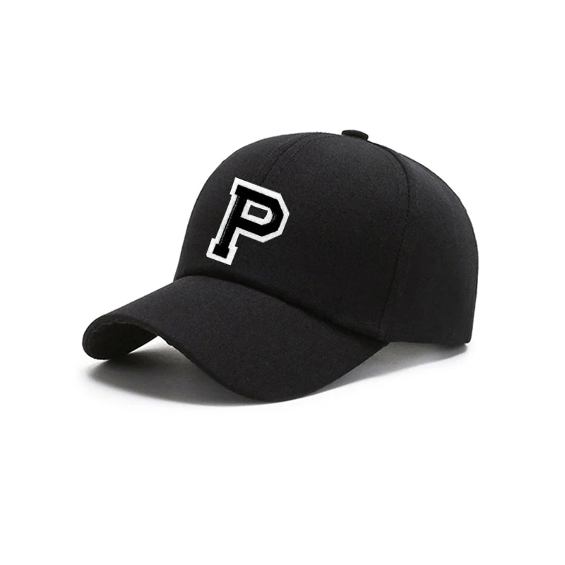 Black Unisex 26 A-Z Letter Baseball Cap, Adjustable Casual Breathable Sunscreen Cap