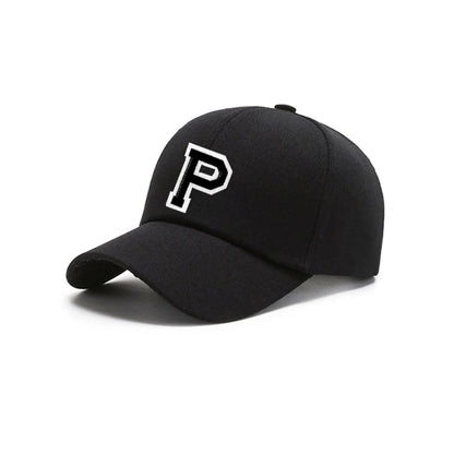 Black Unisex 26 A-Z Letter Baseball Cap, Adjustable Casual Breathable Sunscreen Cap