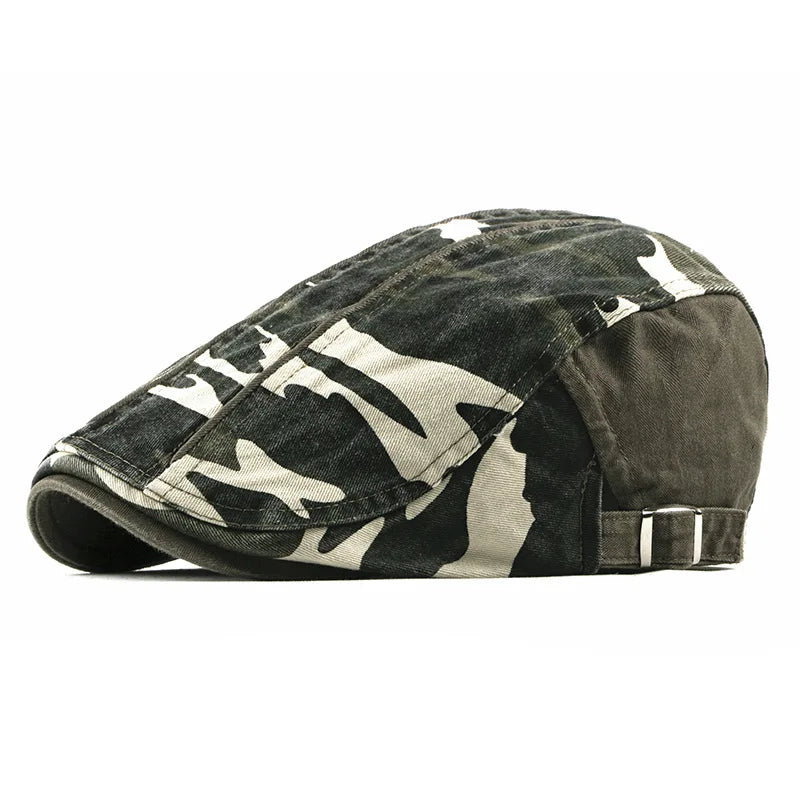Men Newsboy Caps Camouflage Cotton Flat Peaked Cap