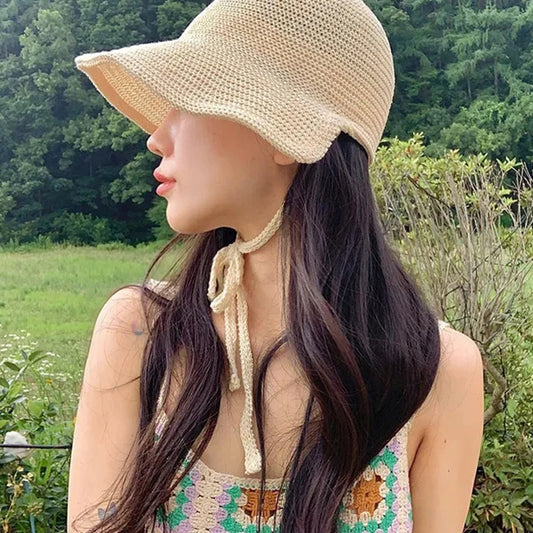 Summer Straw Sun Hat Women Japanese Cute Strap Cap