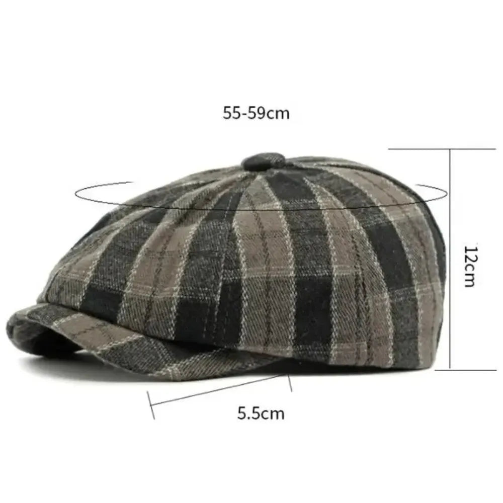 Fashion Headwear Cotton Retro Beret Plaid Octagonal Shape Newsboy Cap