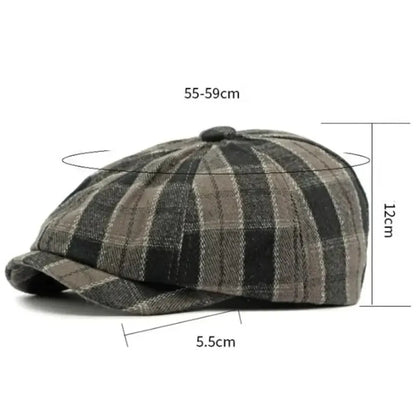 Fashion Headwear Cotton Retro Beret Plaid Octagonal Shape Newsboy Cap
