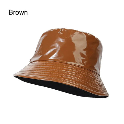 Faux Leather Bucket Hat Women Reversible PU Leather Sun Hat