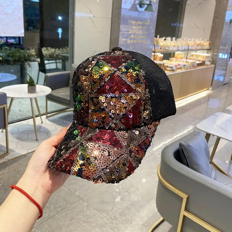 Colorful Sequin Breathable Mesh Baseball Cap