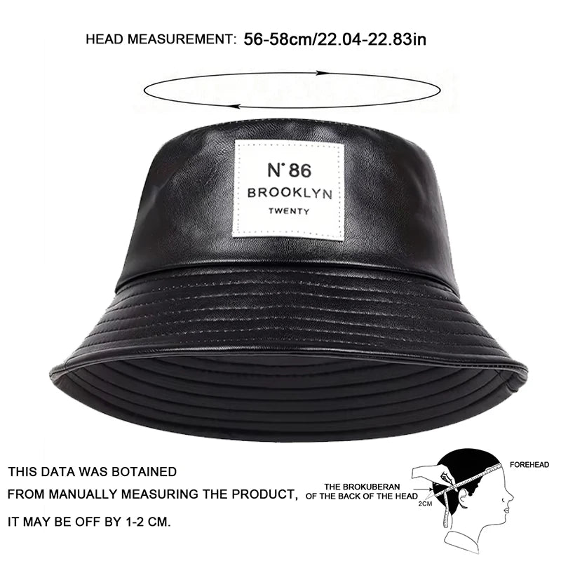 Unisex Brooklyn Panama Bucket Hat PU Leather Fisherman Hat Outdoor for Men Women