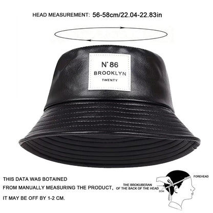 Unisex Brooklyn Panama Bucket Hat PU Leather Fisherman Hat Outdoor for Men Women