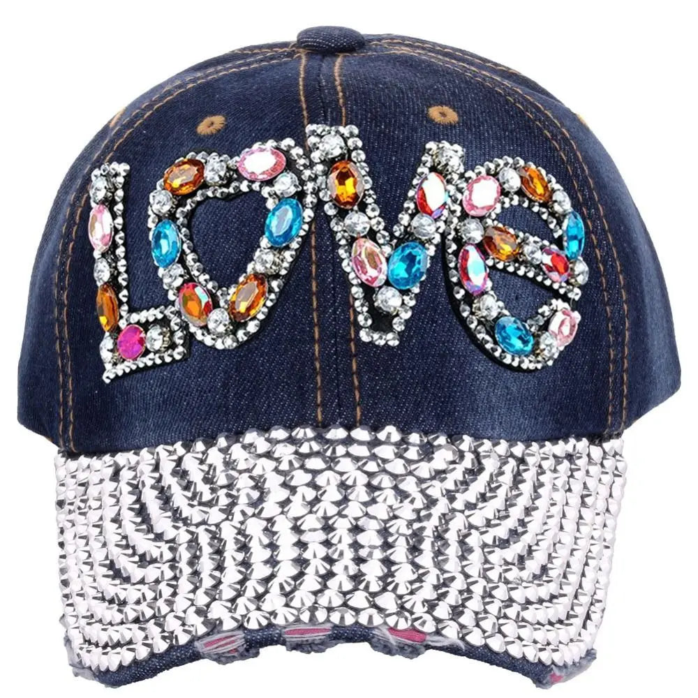 Outdoor Sports Love Rhinestones Baseball Caps Women Girls
