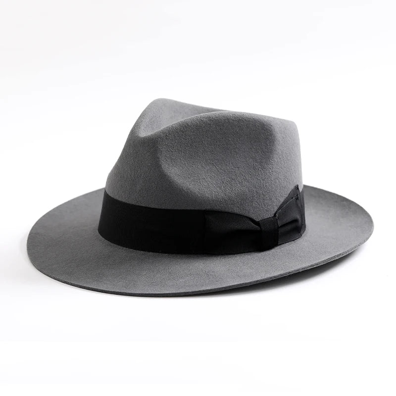 New British 100% Wool Felt Hat Men Fedora Big Size Raw Edge Brim Satin Lined Gangster Hat