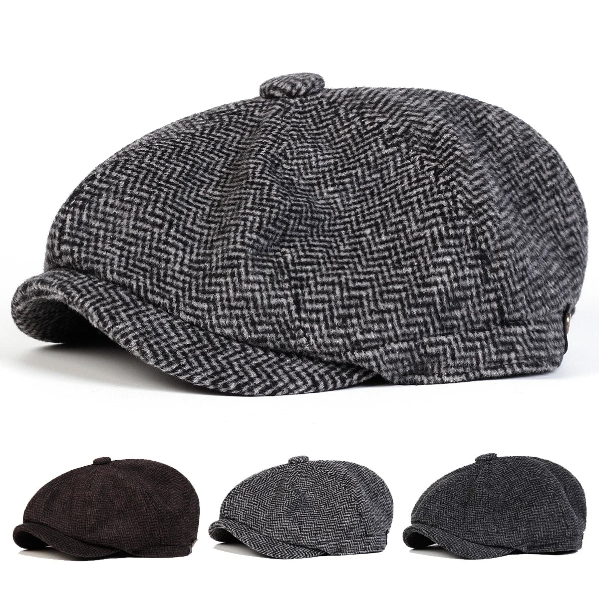 Winter Diamond Check Retro Beret Hat