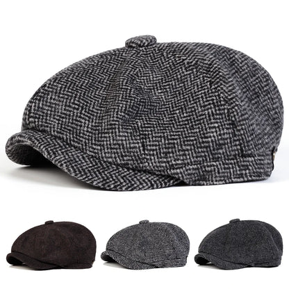 Winter Diamond Check Retro Beret Hat