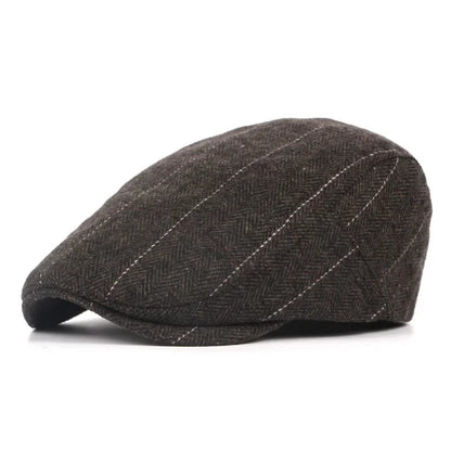 Vintage Plaid British Newsboy Beret Retro Male Woolen Beret Cap Classic Old Man