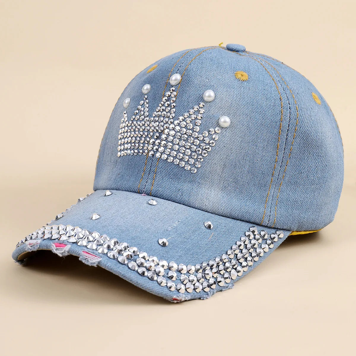 Baseball Cap Women Retro Street Crown Beads Denim