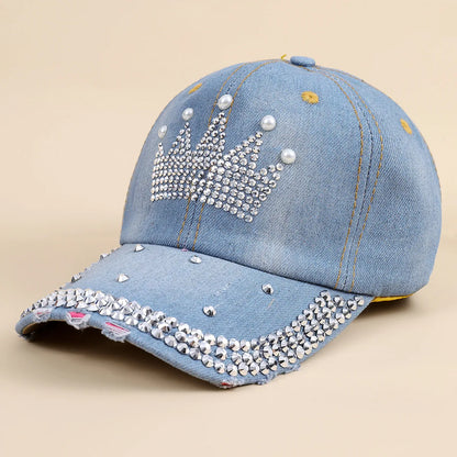 Baseball Cap Women Retro Street Crown Beads Denim