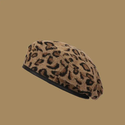 Fashion Leopard Print Beret All-Match Student Octagonal Cap Painter Hat