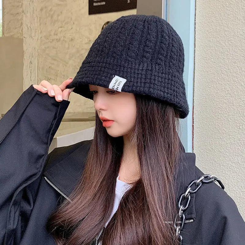 Fall/Winter Hat Girl Fisherman Hat Japanese Knitted Basin Hat Solid Color Korean