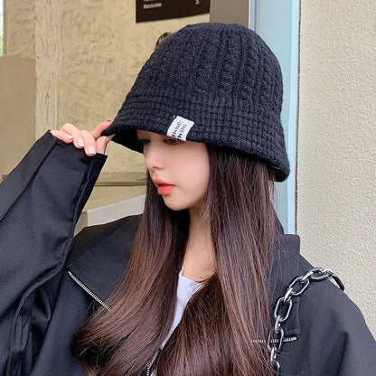 Fall/Winter Hat Girl Fisherman Hat Japanese Knitted Basin Hat Solid Color Korean