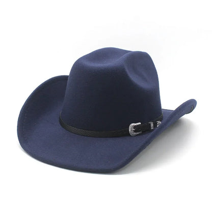 Western Punk Wool Felt Cowboy Hat, Wide Rolled Brim Fedora For Equestrian Riding