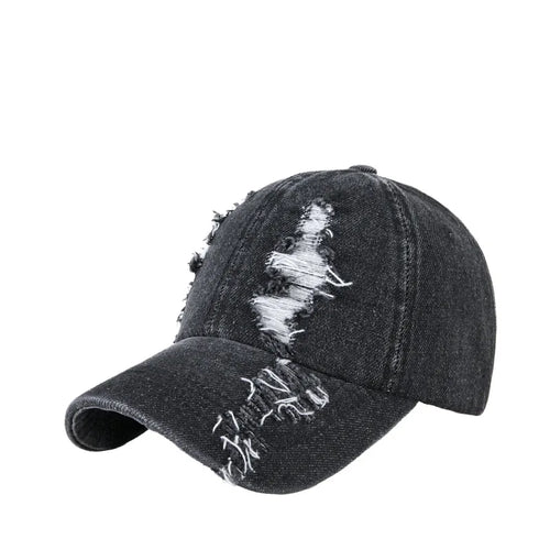 Black Distressed Denim Baseball Cap Men Women