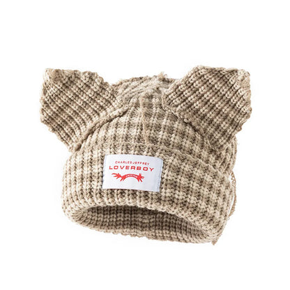 Winter Skullies Hat Unisex Cat Ear Hat Warm Crochet Knitted Hat
