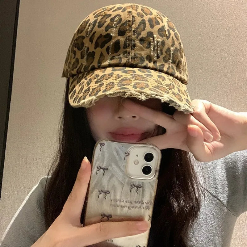 Leopard Print Baseball Cap, Female street Personality, Retro Vintage