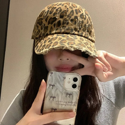 Leopard Print Baseball Cap, Female street Personality, Retro Vintage