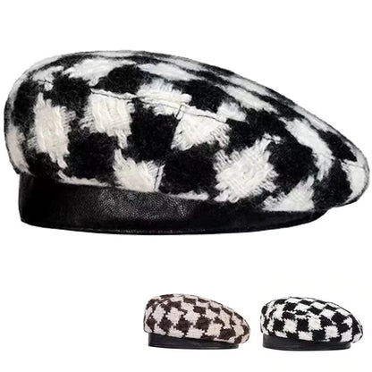 Women Grid Beret Hat Fashion Winter Autumn For Woman Retro Berets