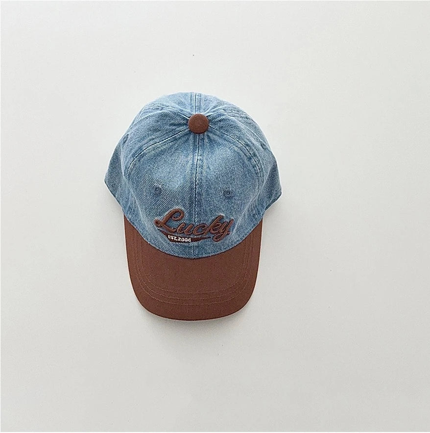 Fashion Blue Denim Baby Baseball Hat Letter Embroidery Long Brim Cap Boy Girl Children Outdoor Peaked Hat
