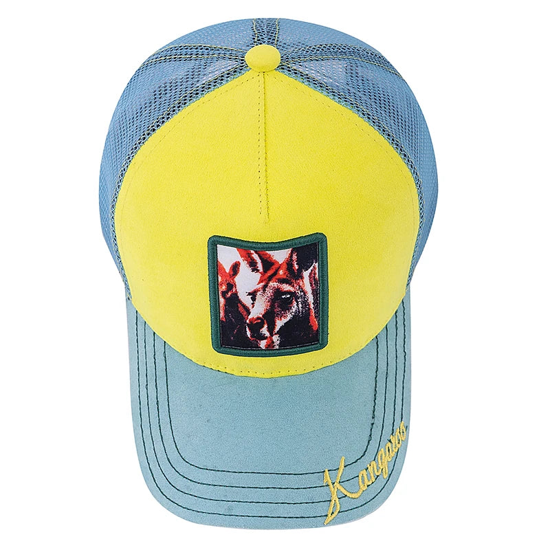 Unisex Summer Animal Trucker Hat Kangaroo Pattern Patch Design Suede Baseball Cap