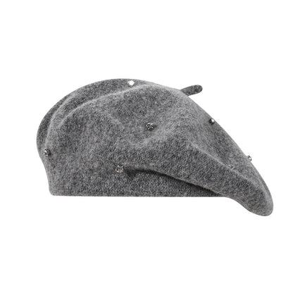 Rhinestone Women Beret Hat Autumn Winter Vintage French Artist Cap