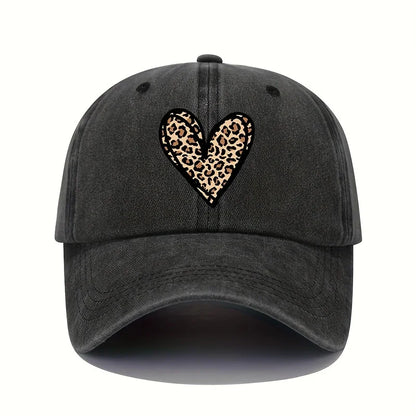 Valentine's Day Leopard Print Heart Print Retro Lightweight Washable Baseball Cap Women's