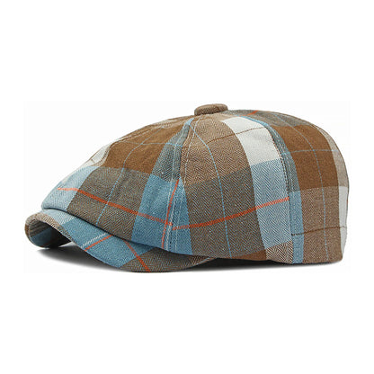 Plaid Beret Hat Short Brim Thin Lightweight Unisex British Retro Artist Cap