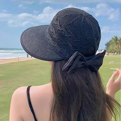 Summer Girls Wide Brim Sun Hat Bowknot Straw Outdoor Sun Protection