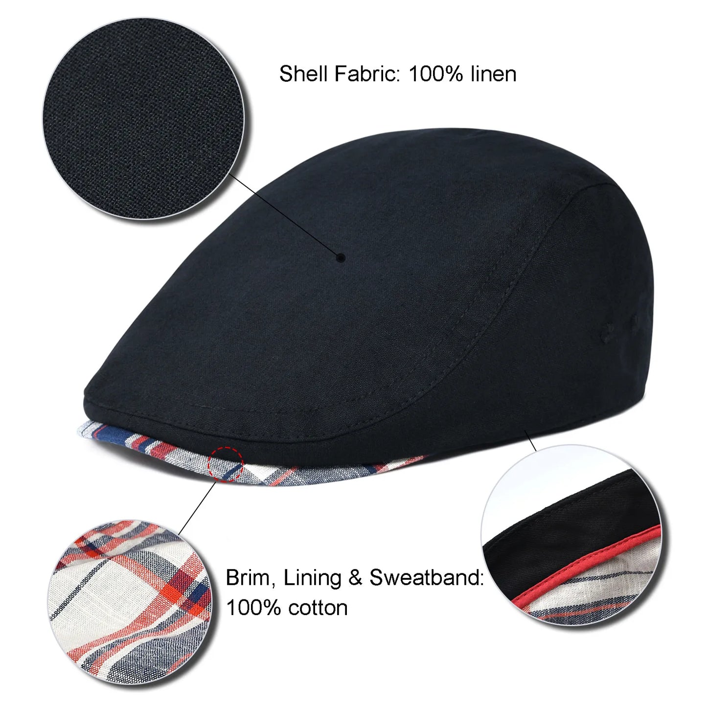 Men Flat Cap Soft Vintage Linen Hats Casual Retro Newsboy Hat